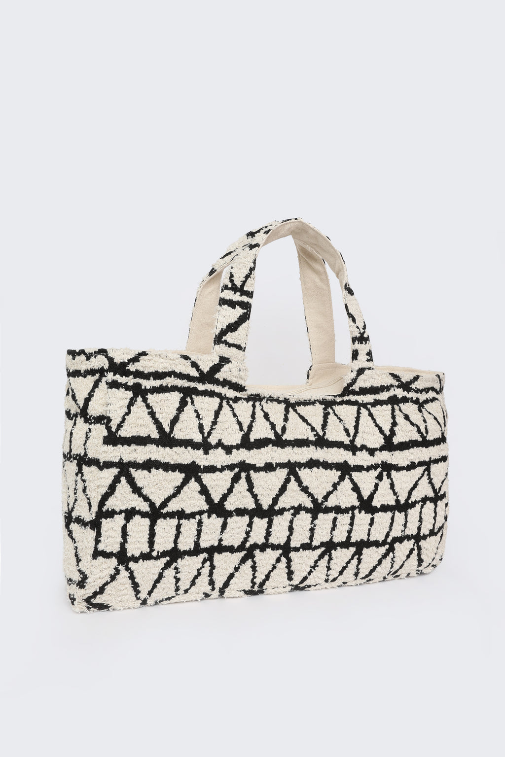 Beige Cotton Jacquard Tote Bag For Women - Image 4