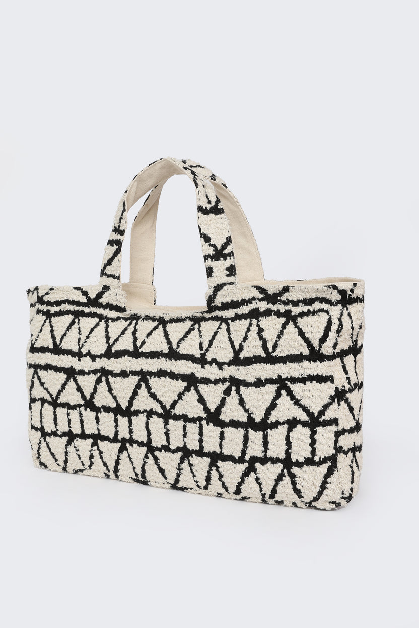 Beige Cotton Jacquard Tote Bag For Women - Image 5