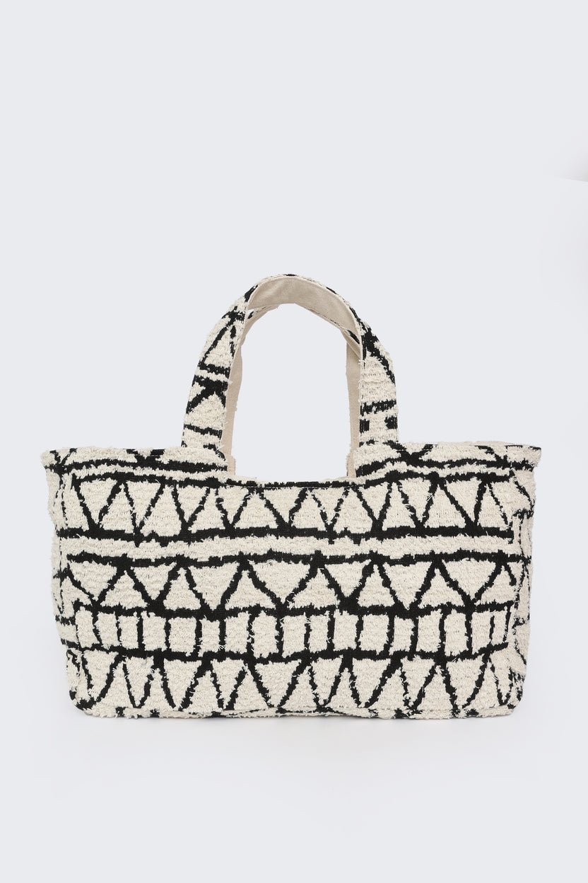 Beige Cotton Jacquard Tote Bag For Women - Image 6