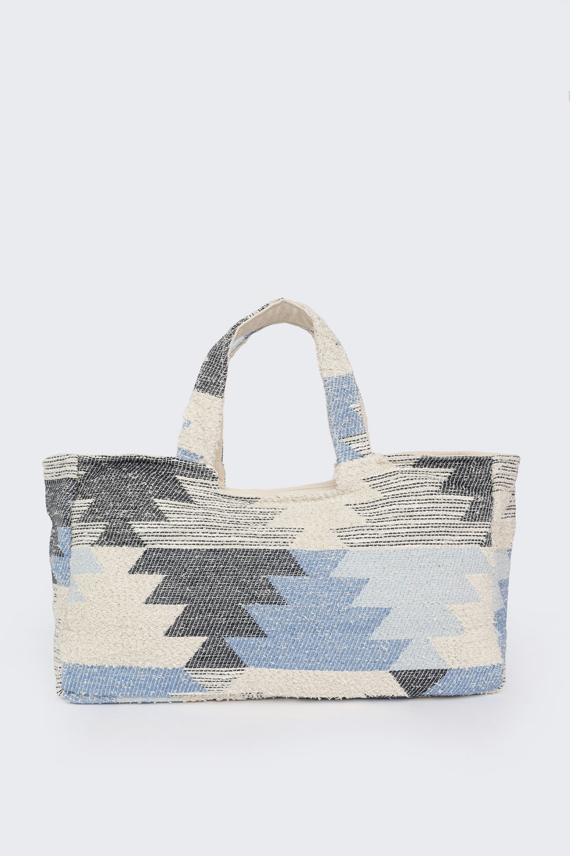 Blue Self Design Tote Bag for Women - Image 2