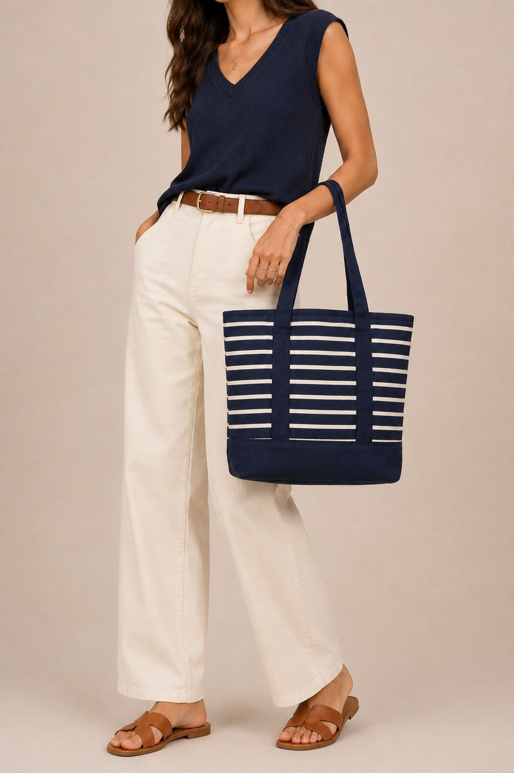 Navy Canvas Tote Bag for Women - Image 1