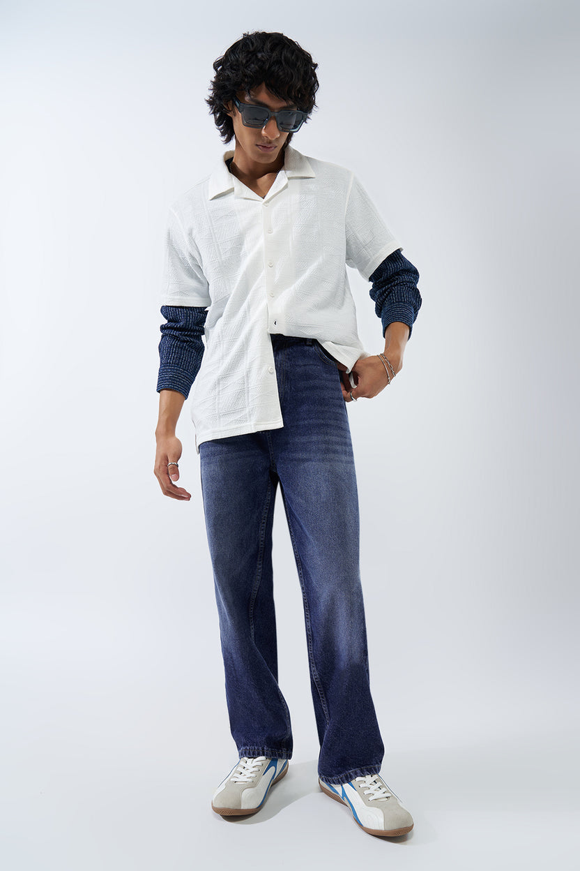 Dark Blue Solid Baggy Fit Jeans For Men - Image 6