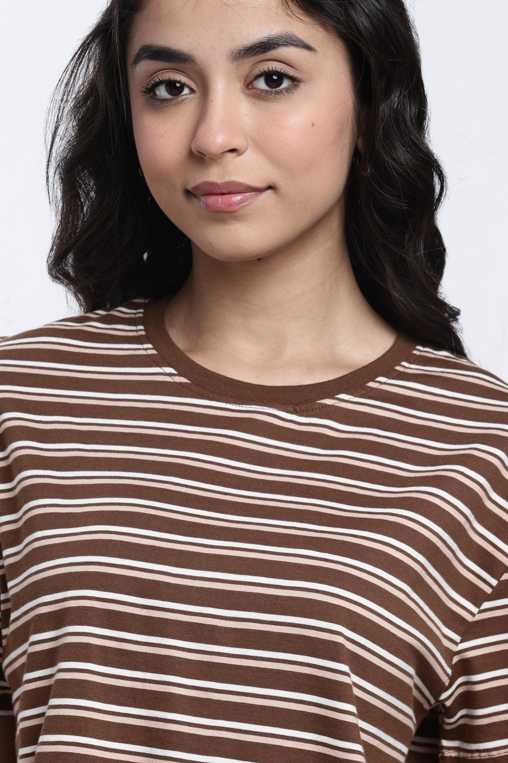 Brown Stripes Boxy Fit T-Shirt for Women - Image 3