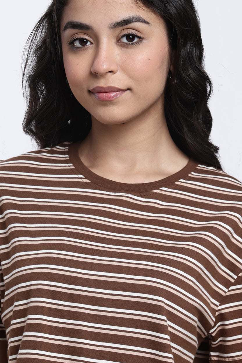 Brown Stripes Boxy Fit T-Shirt for Women - Image 7