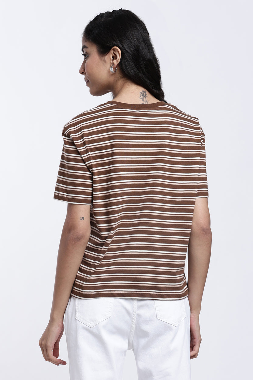 Brown Stripes Boxy Fit T-Shirt for Women - Image 5