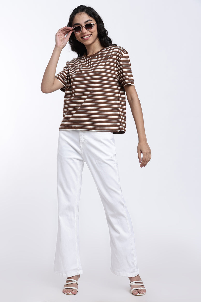 Brown Stripes Boxy Fit T-Shirt for Women - Image 6