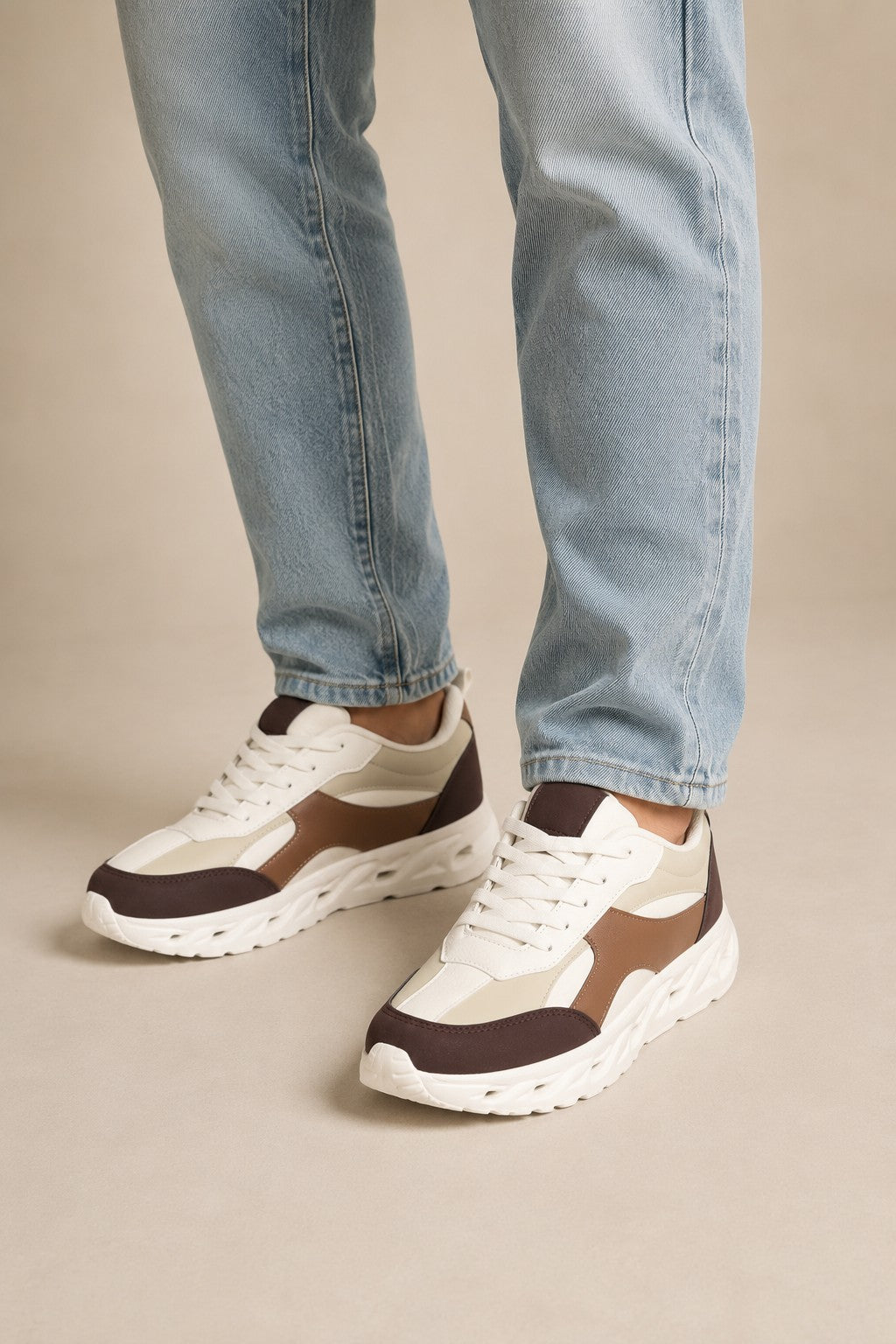 Brown Colourblocked Sneakers for Men - Image 1