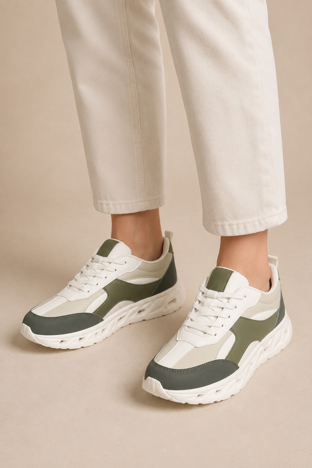 Olive Colourblocked Sneakers for Men - Image 1