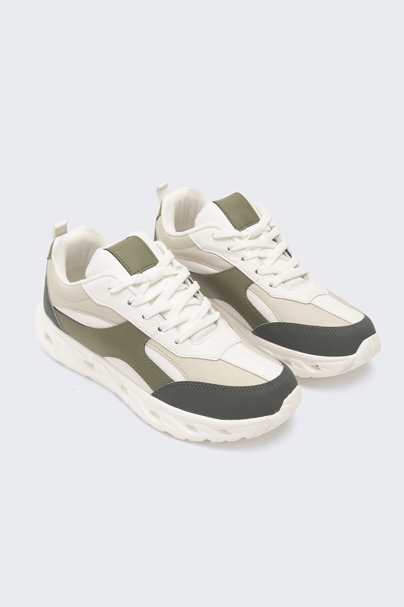 Olive Colourblocked Sneakers for Men - Image 6