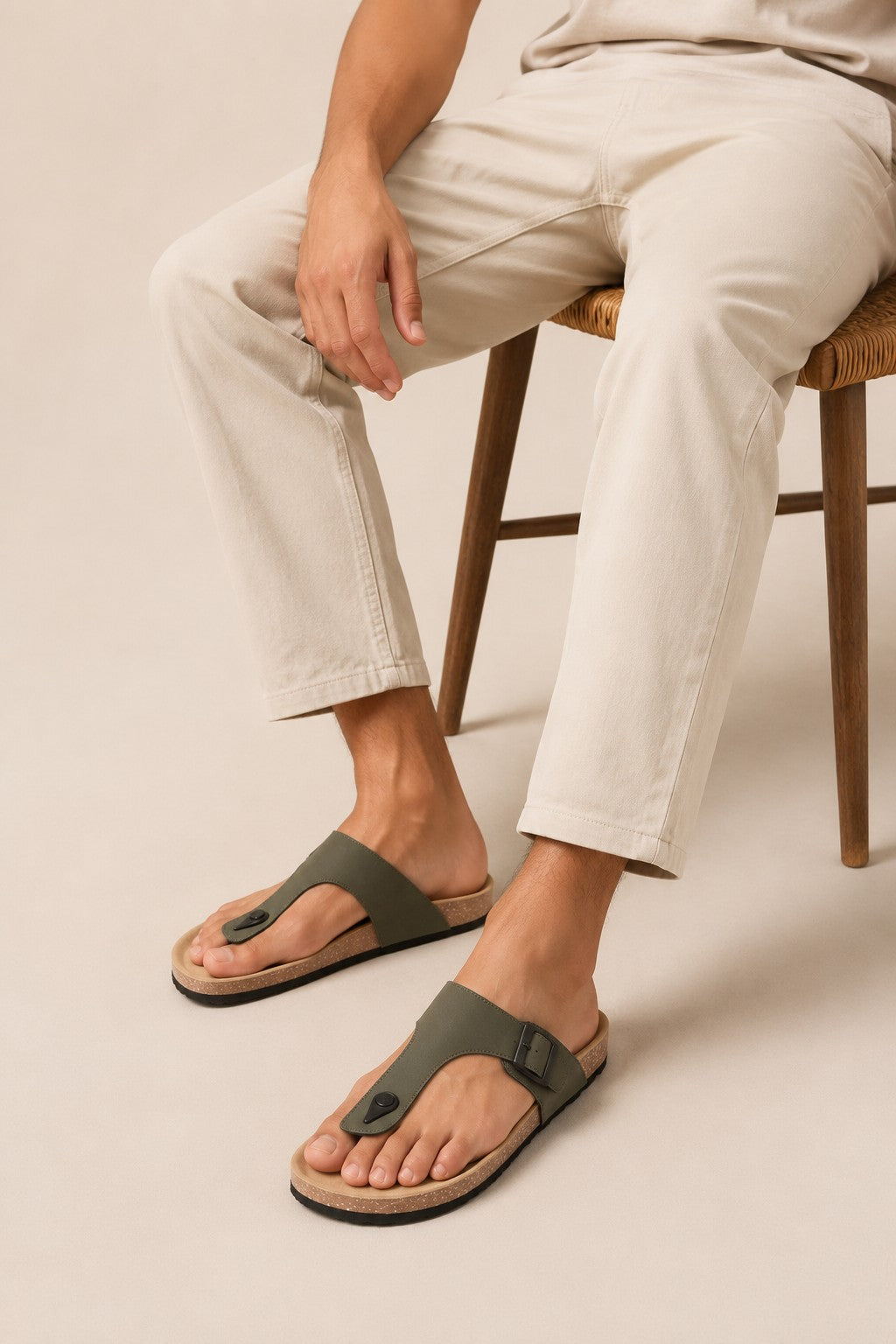 Olive Solid Sandals for Men - Image 1