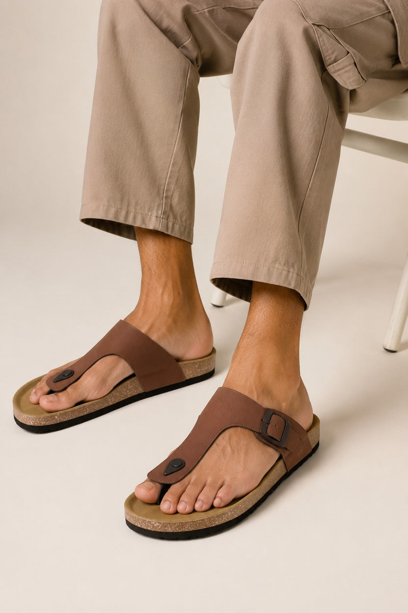 Brown Solid Sandals for Men - Image 1