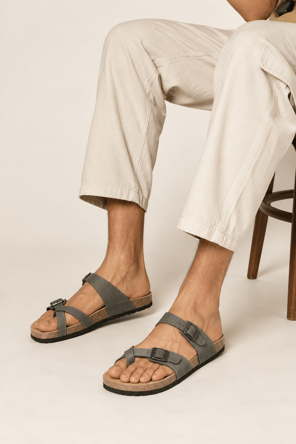 Grey Solid Sandals for Men - Image 1