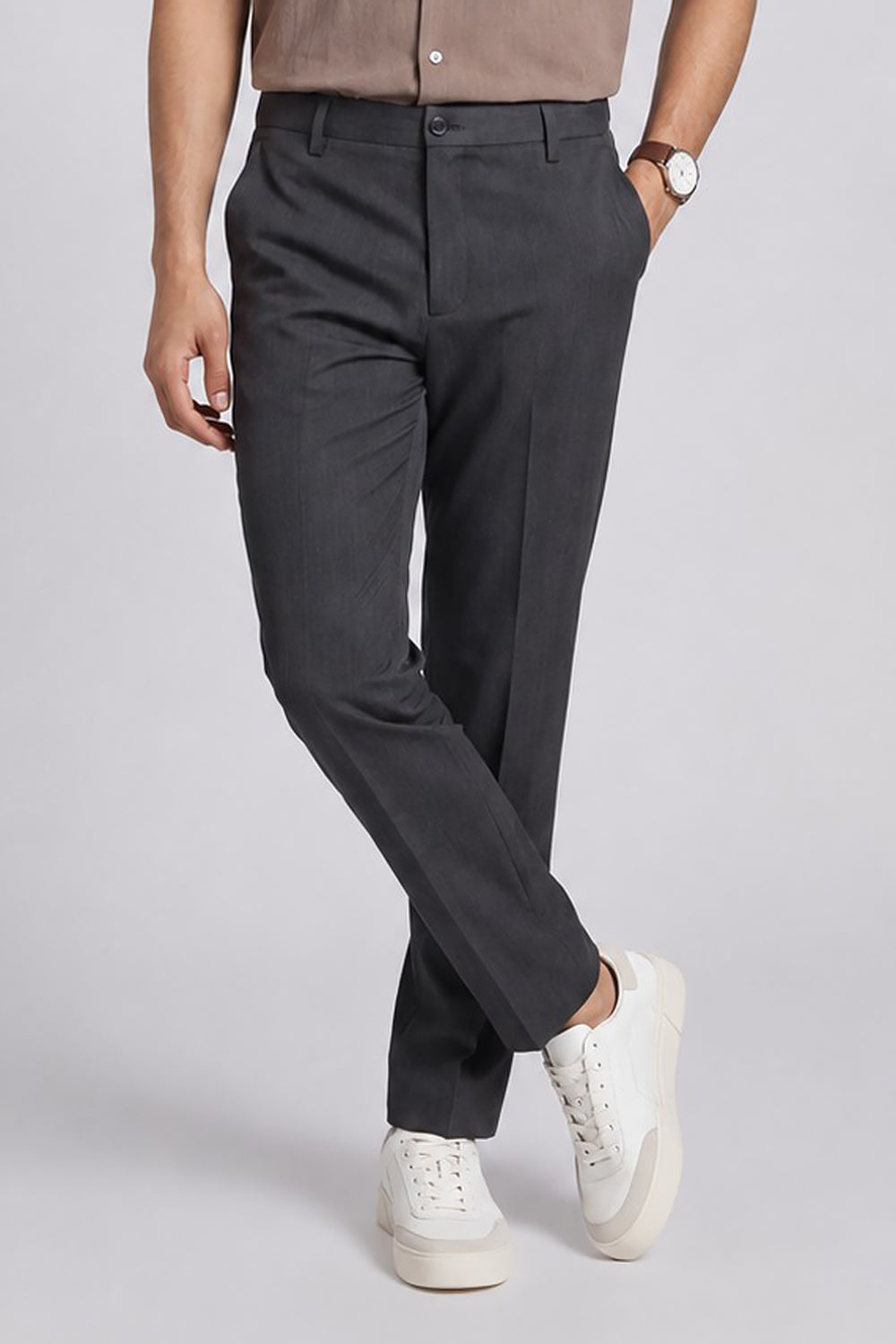 Charcoal Slim Fit Formal Trouser With 2 Pocket for Men - Image 1