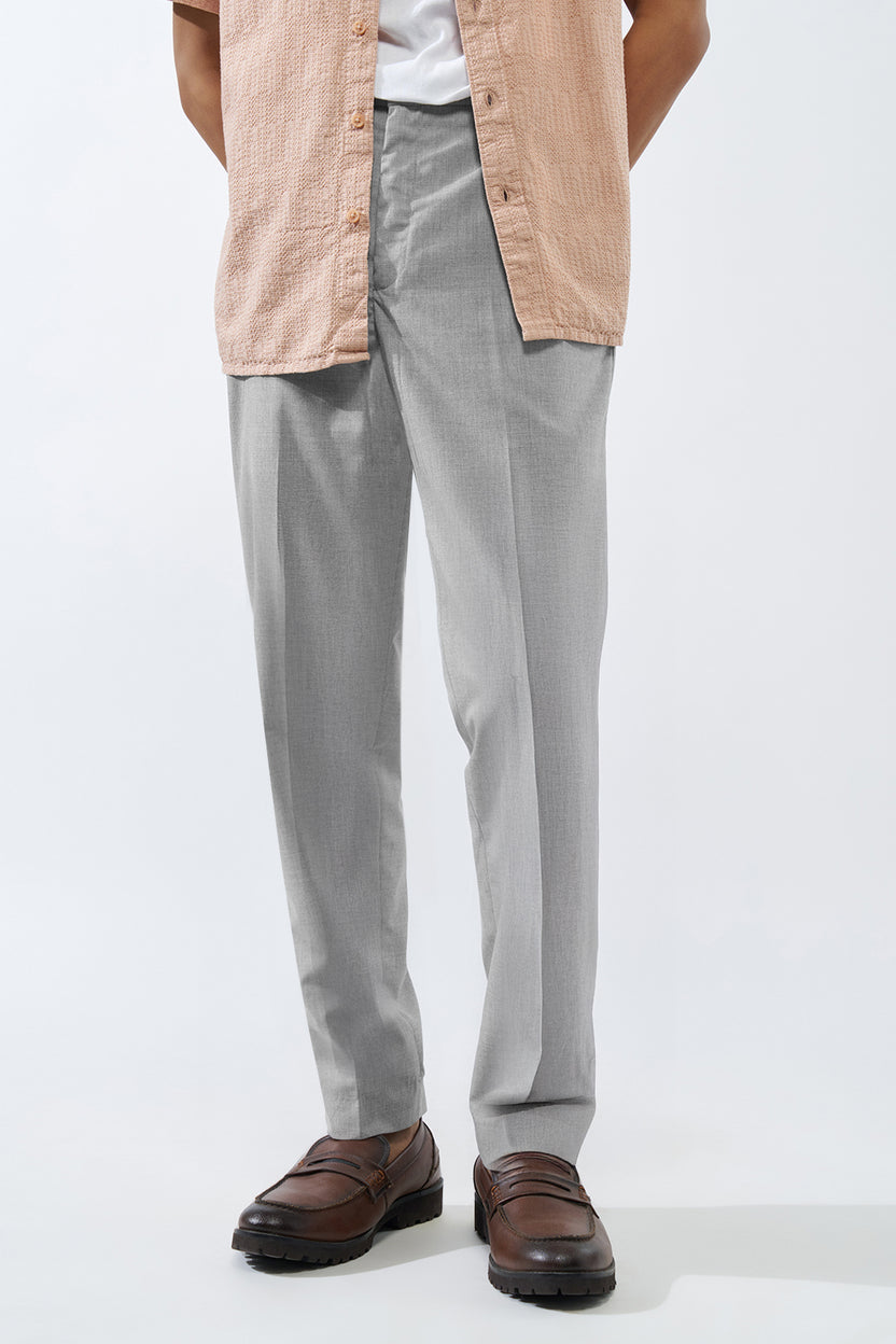 Grey Melange Carrot Fit Trouser for Men - Image 1