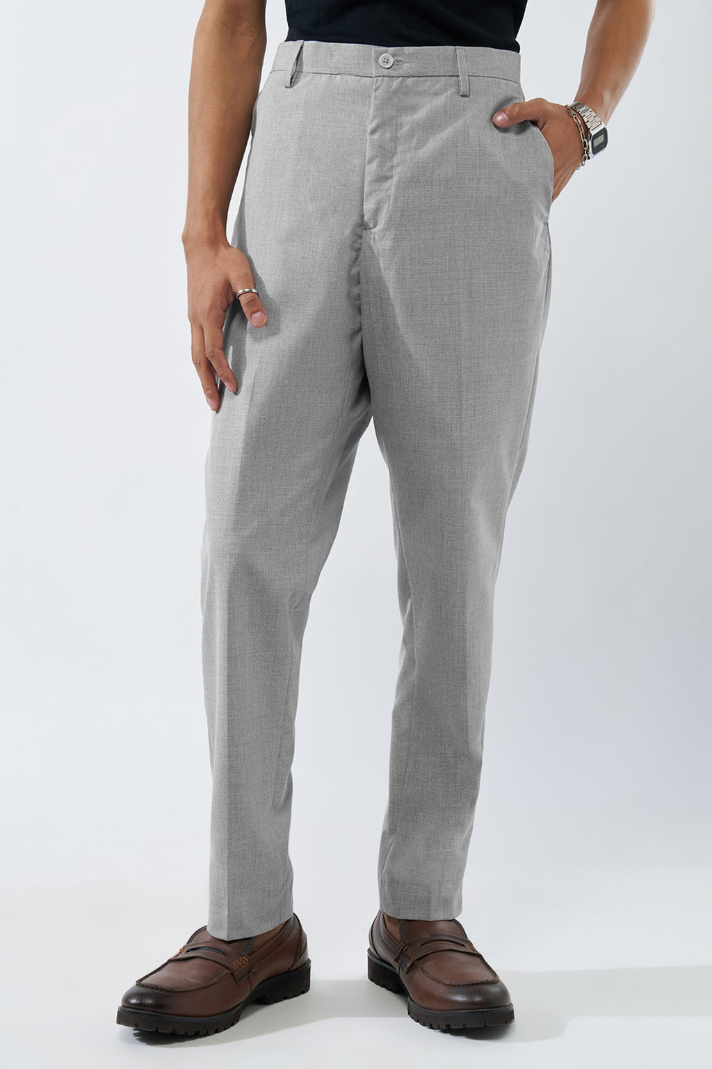 Grey Melange Carrot Fit Trouser for Men - Image 2