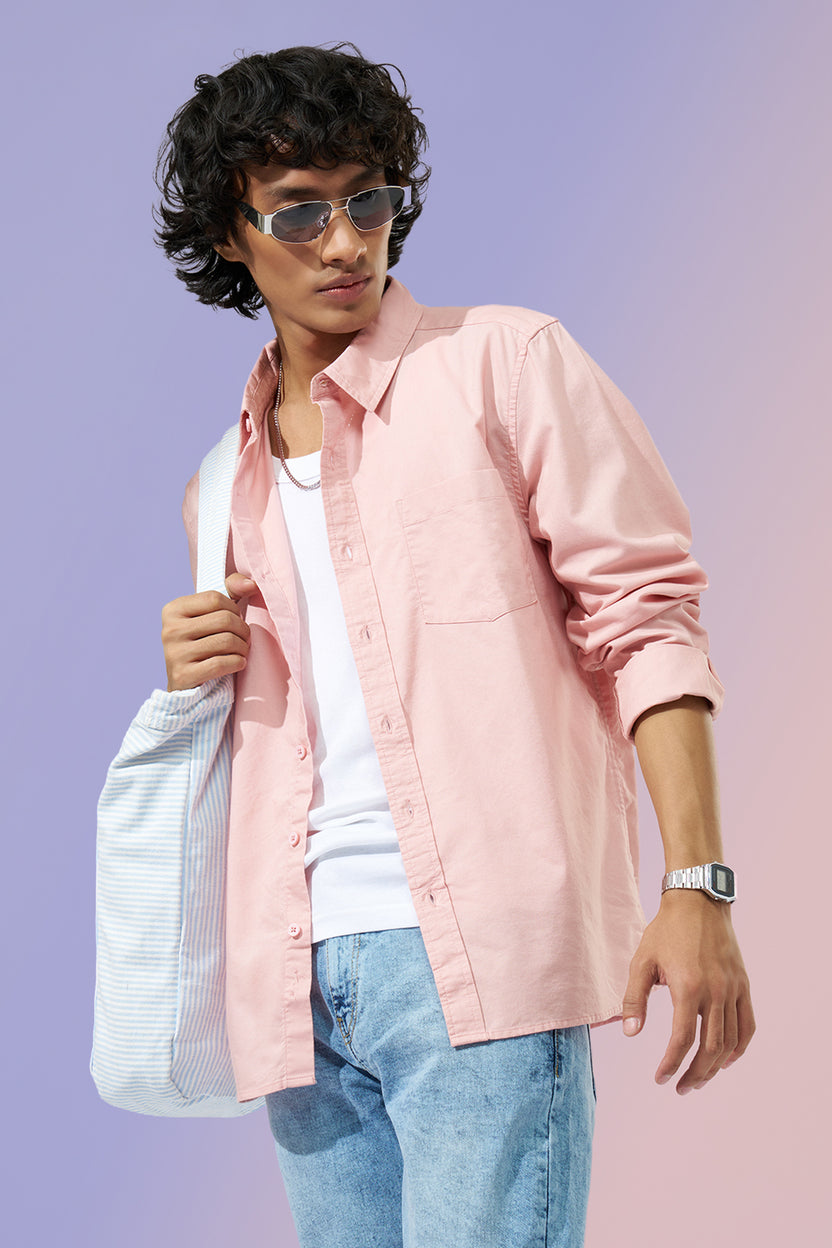 Pink Solid Regular Fit Shirt For Men - Image 1