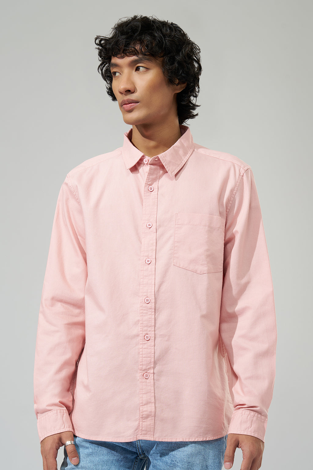 Pink Solid Regular Fit Shirt for Men - Image 3