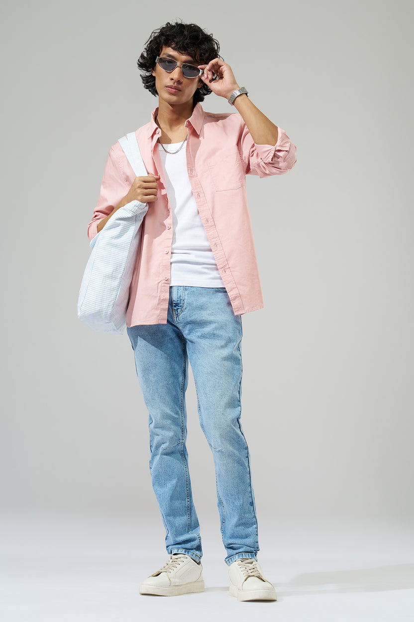 Pink Solid Regular Fit Shirt for Men - Image 6