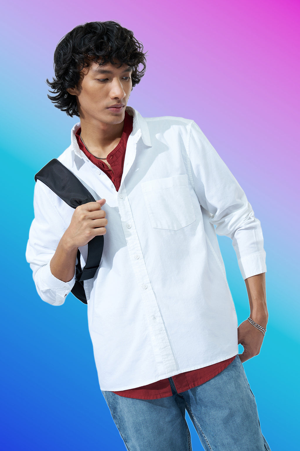 White Solid Regular Fit Shirt for Men - Image 1