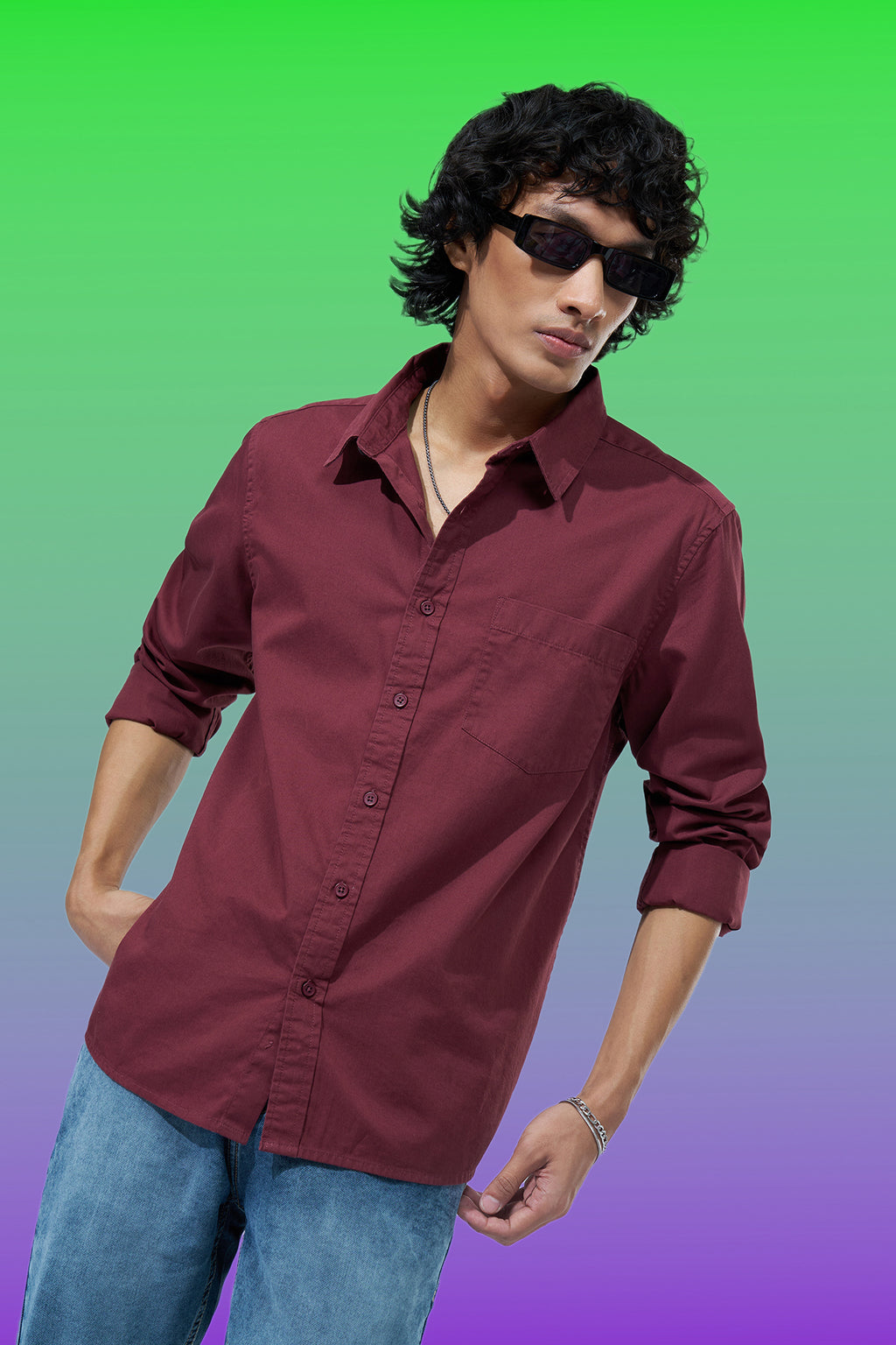 Maroon Solid Regular Fit Shirt for Men - Image 1