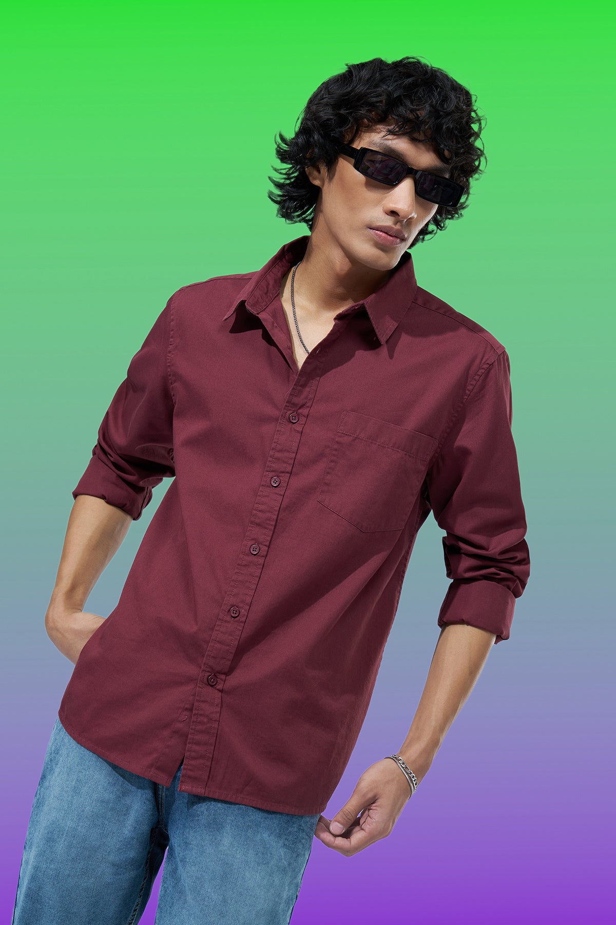 Maroon Solid Regular Fit Shirt for Men - Image 1