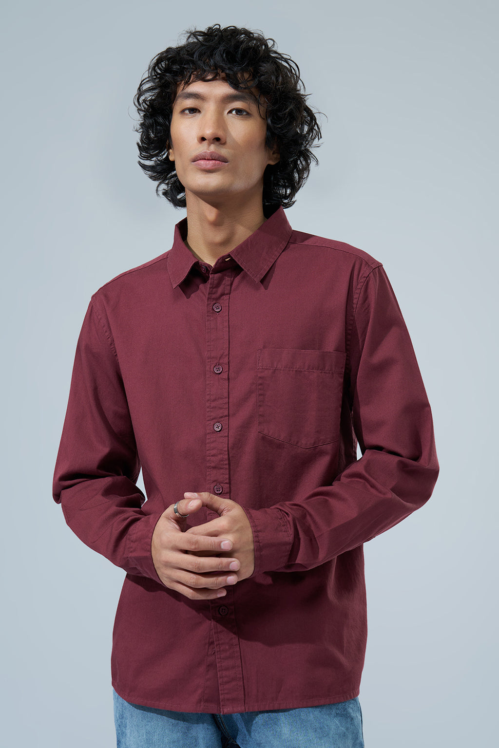 Maroon Solid Regular Fit Shirt for Men - Image 3