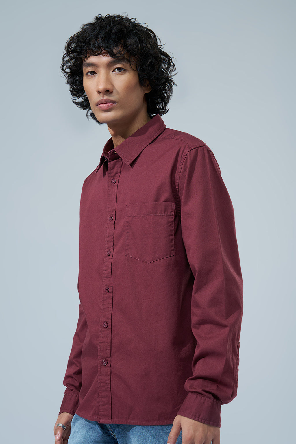 Maroon Solid Regular Fit Shirt for Men - Image 4