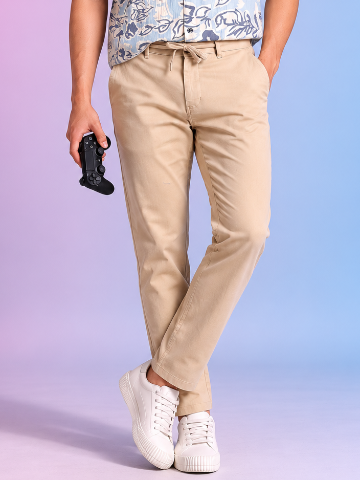 Beige Regular Fit Trouser for Men - Image 1