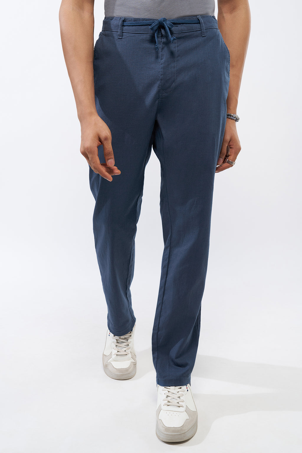Blue Solid Regular Fit Trouser for Men - Image 2