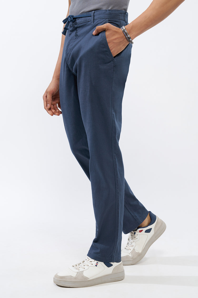 Blue Solid Regular Fit Trouser For Men - Image 4