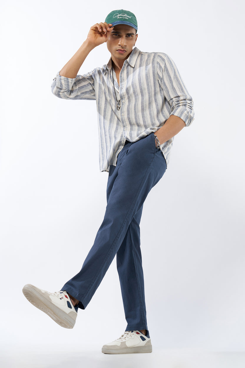 Blue Solid Regular Fit Trouser For Men - Image 6