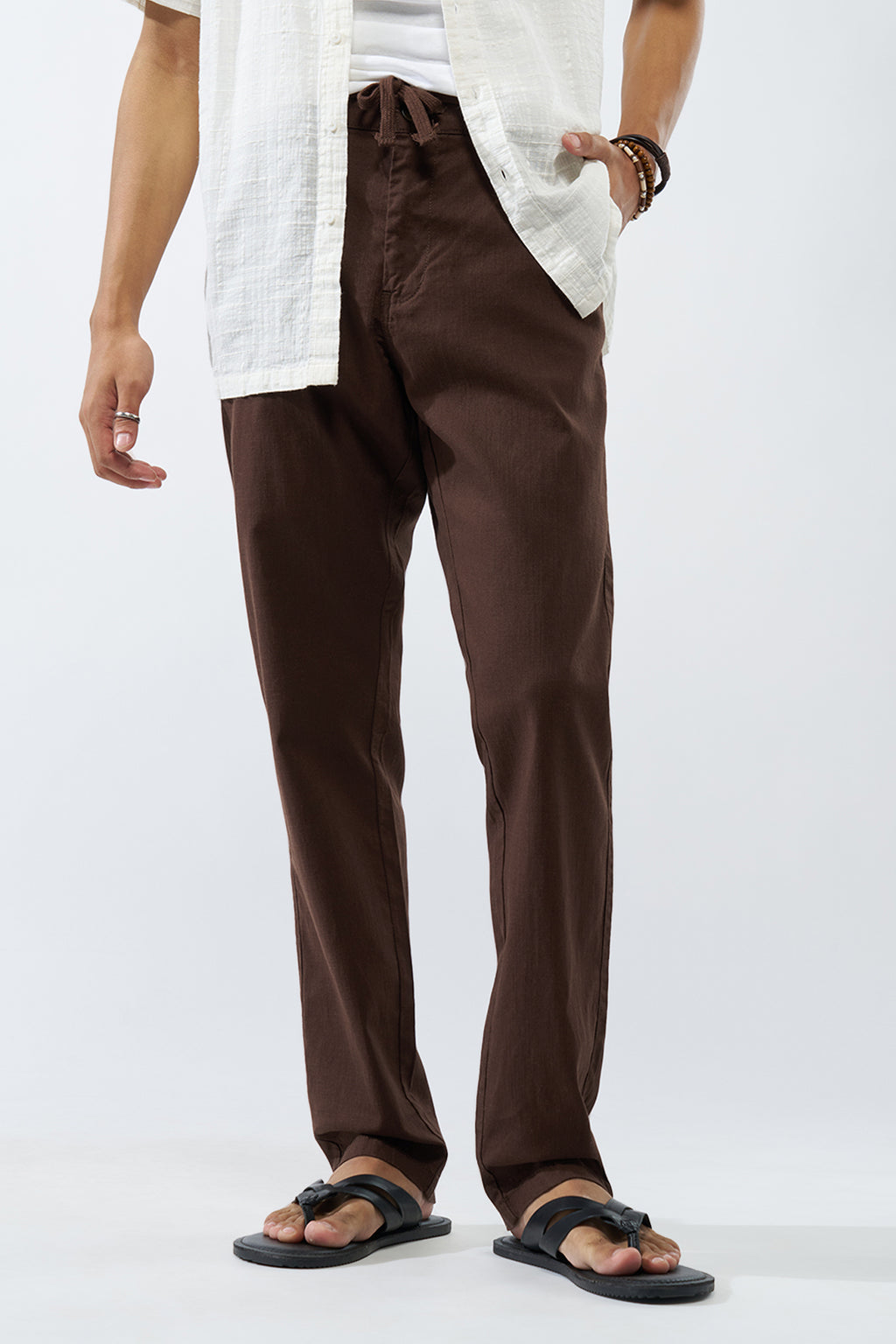 Brown Solid Regular Fit Trouser for Men - Image 1