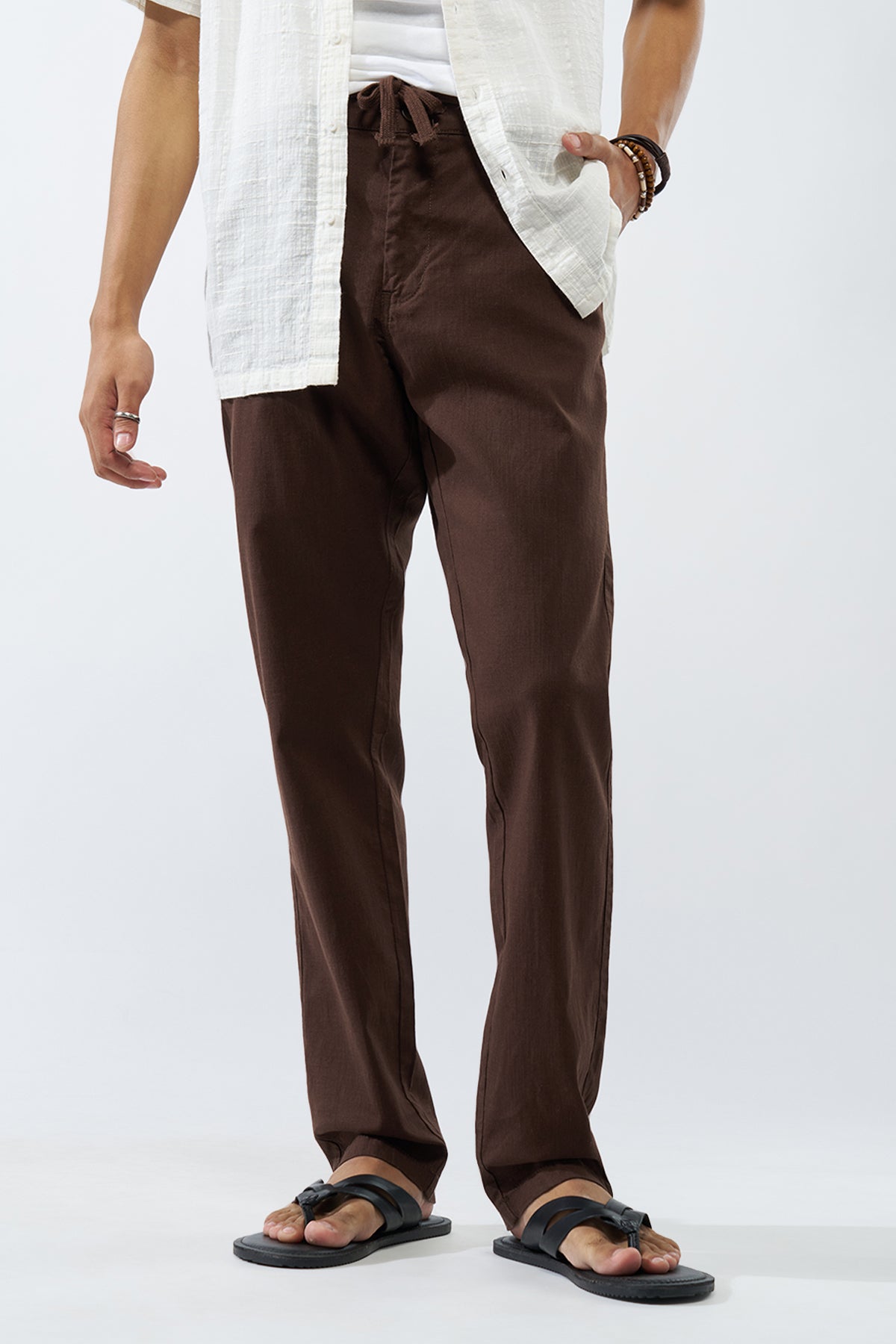 Brown Solid Regular Fit Trouser for Men - Image 1