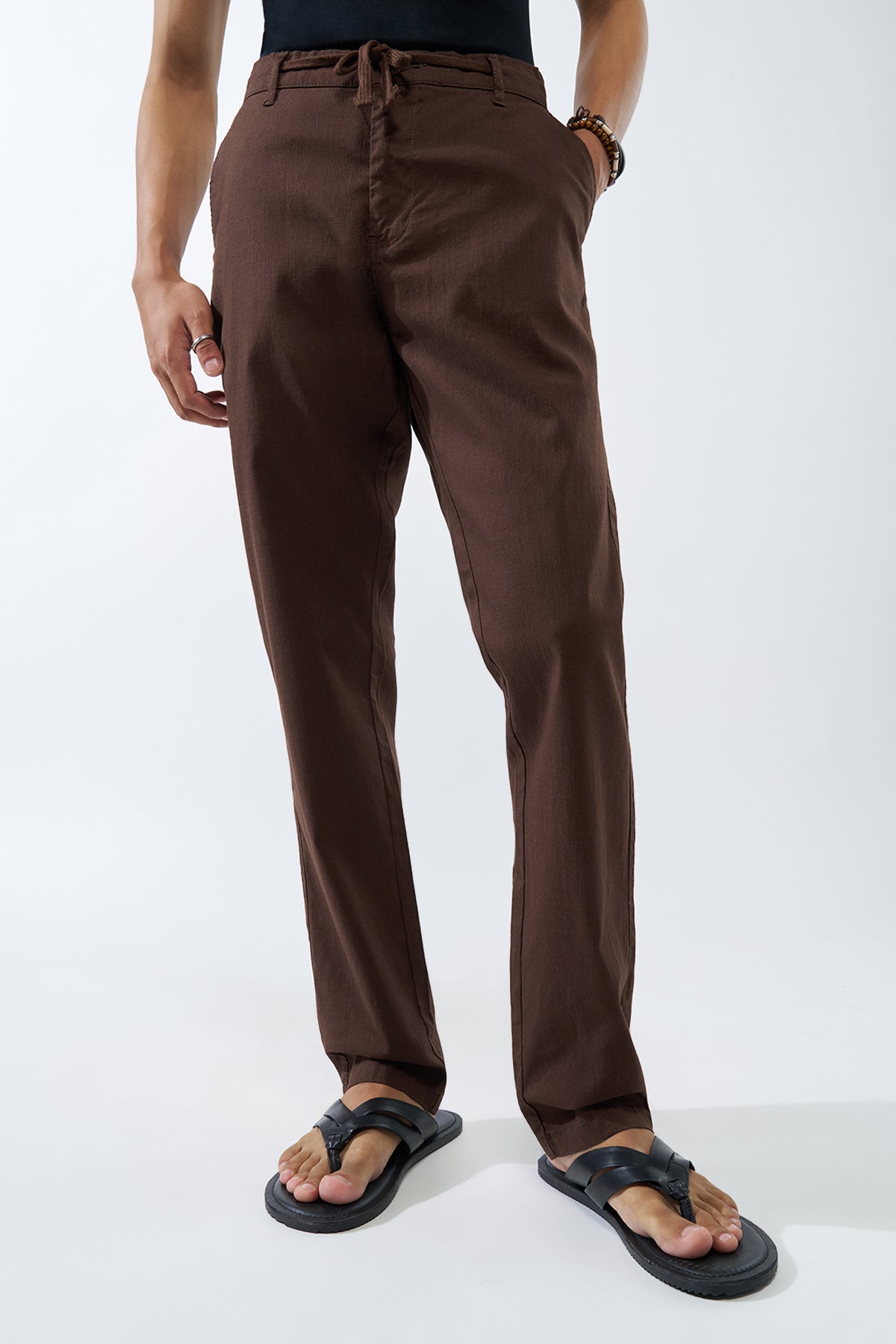Brown Solid Regular Fit Trouser for Men - Image 2