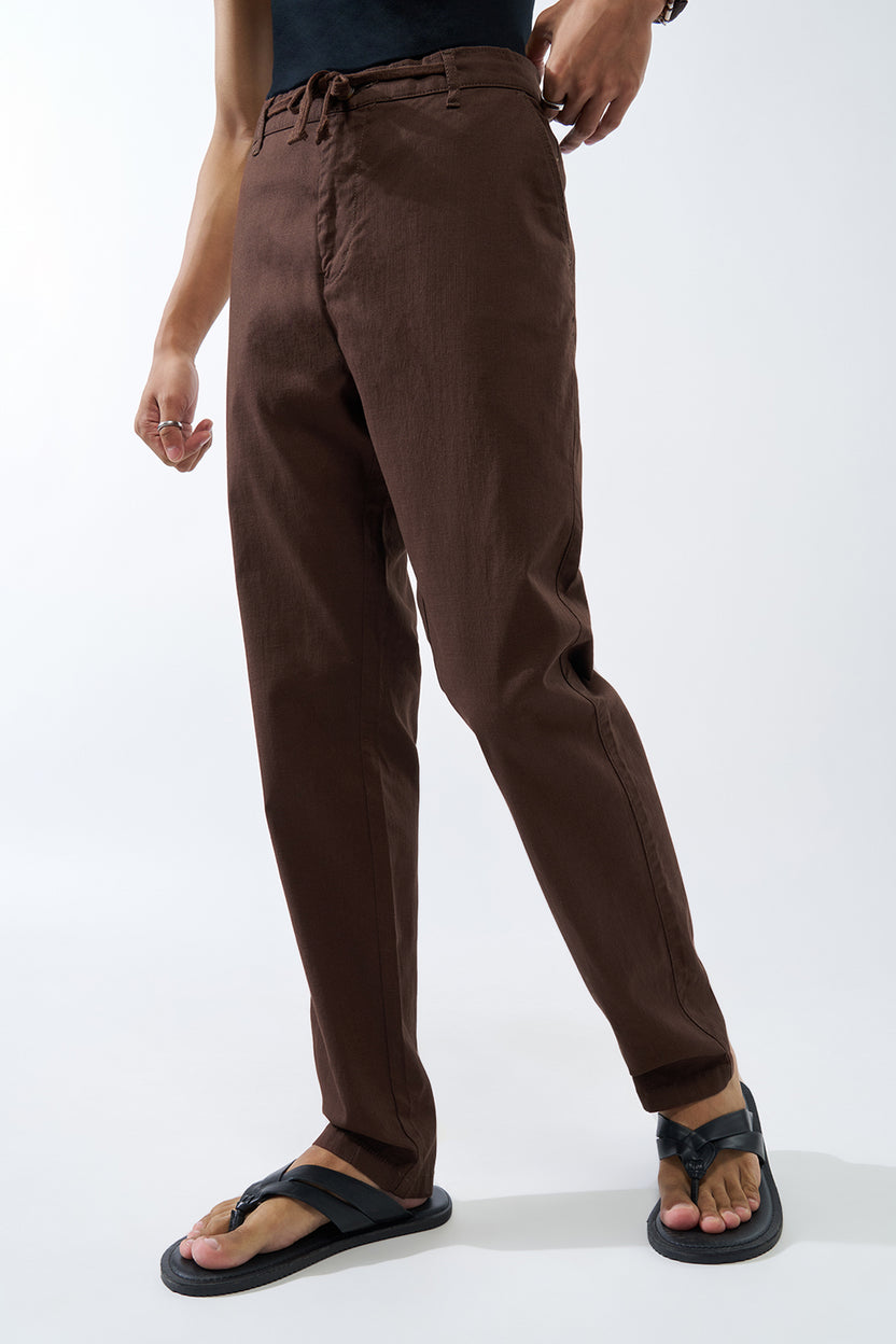 Brown Solid Regular Fit Trouser For Men - Image 4