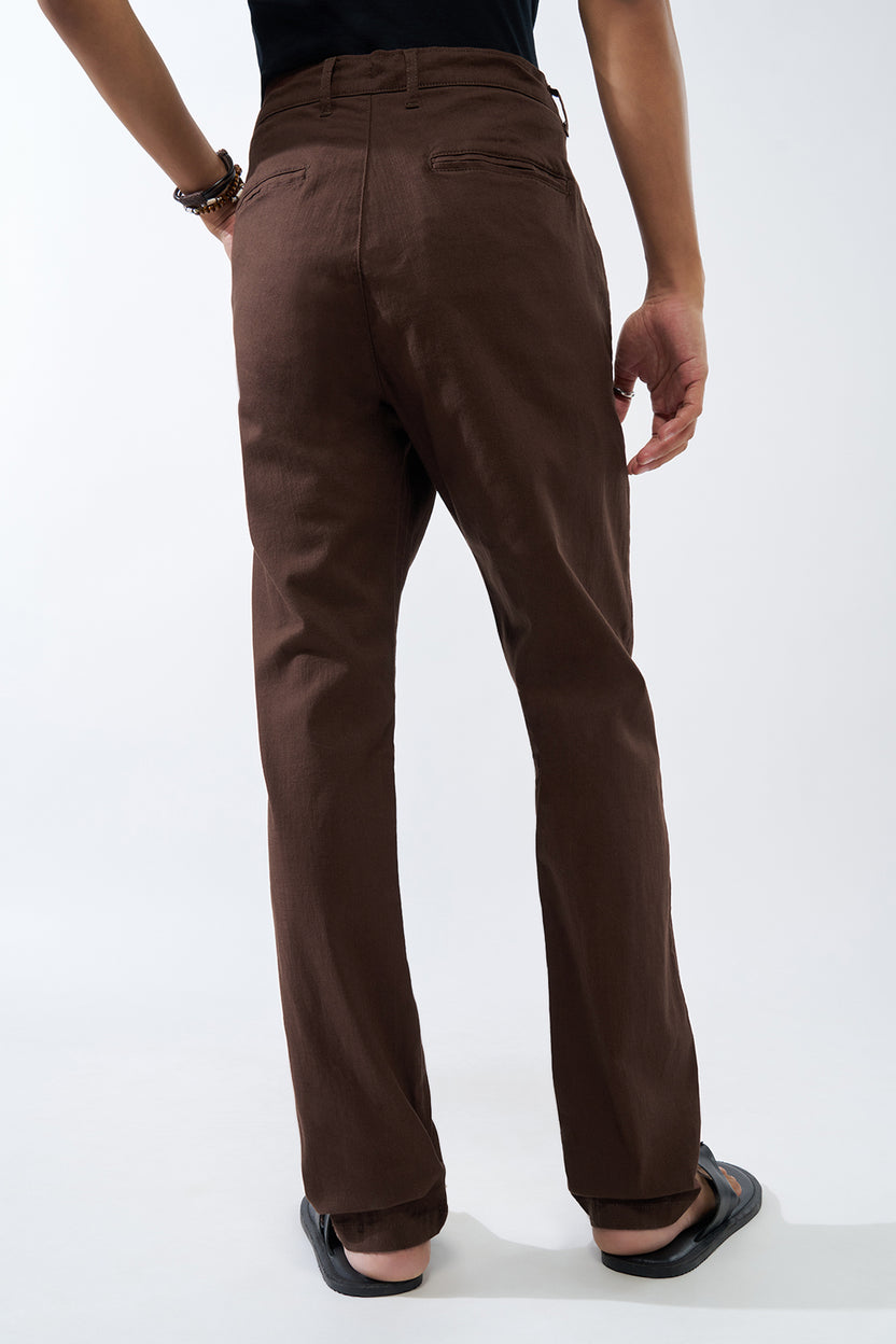 Brown Solid Regular Fit Trouser For Men - Image 5