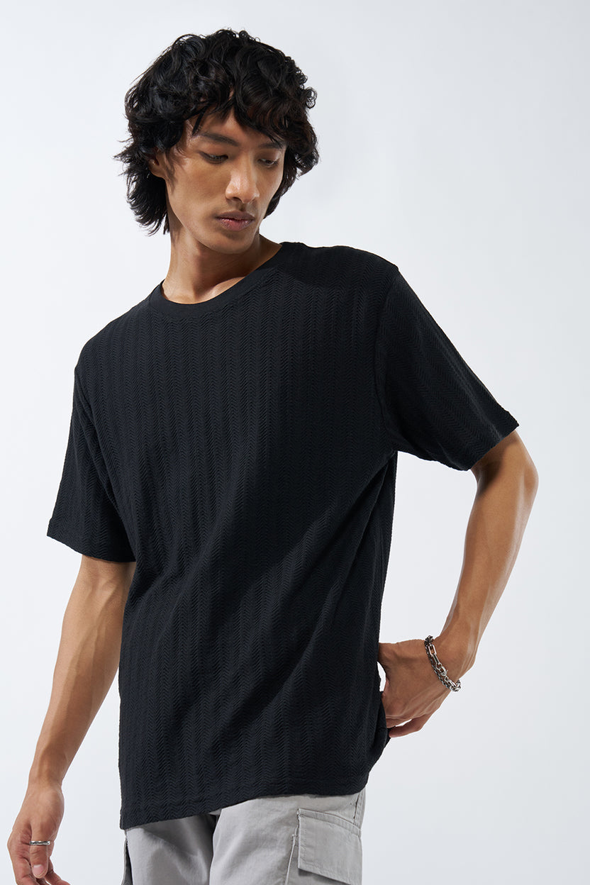 Charcoal Textured Regular Fit T-Shirt for Men - Image 4