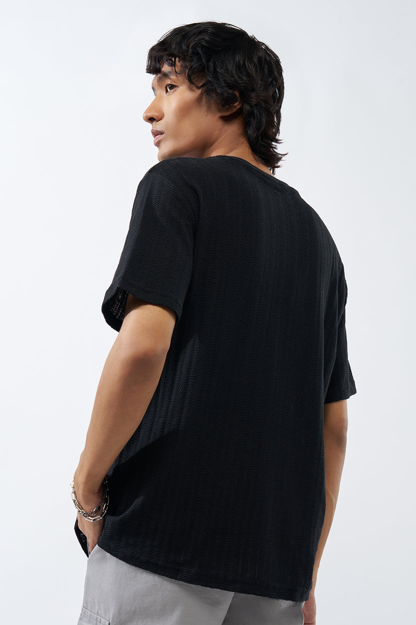 Charcoal Textured Regular Fit T-Shirt for Men - Image 5
