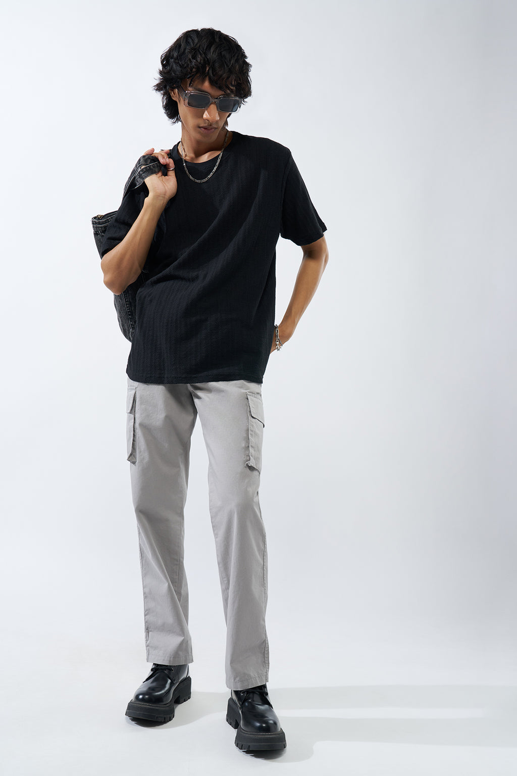Charcoal Textured Regular Fit T-Shirt for Men - Image 6