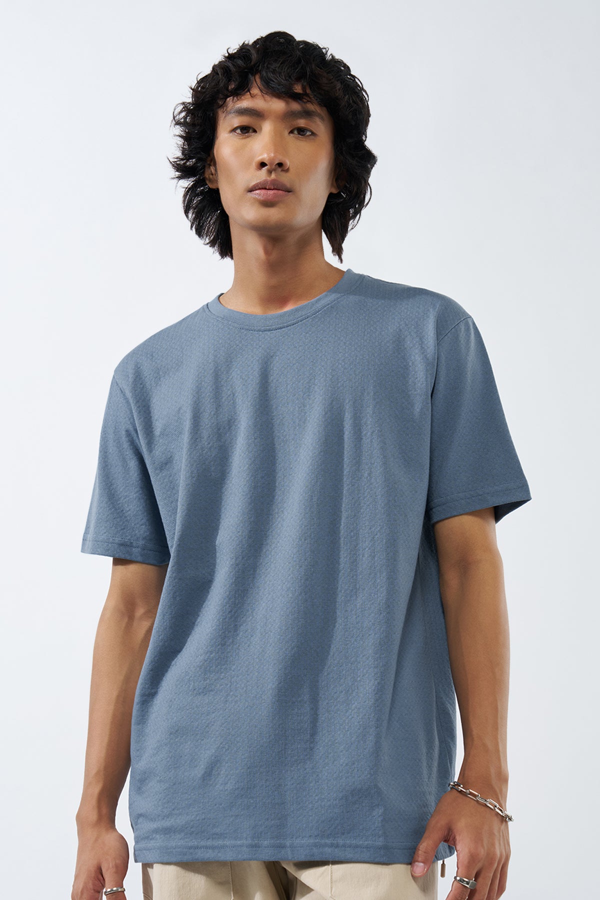 Blue Solid Regular Fit T-Shirt for Men - Image 2