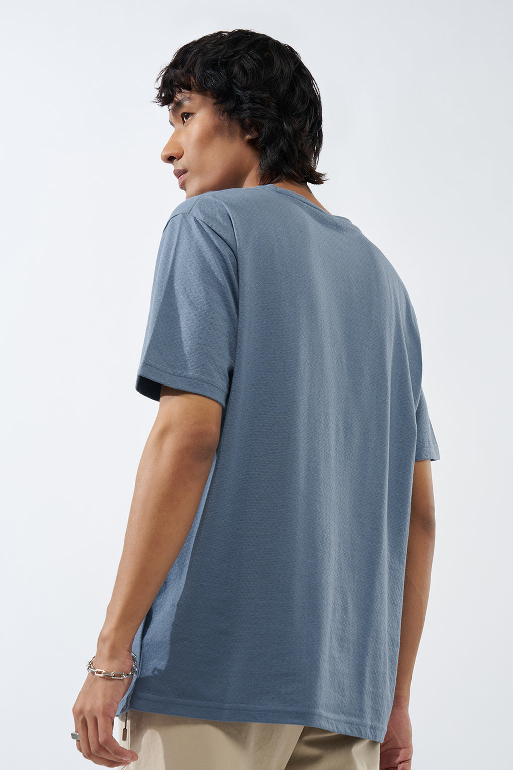 Blue Solid Regular Fit T-Shirt for Men - Image 5
