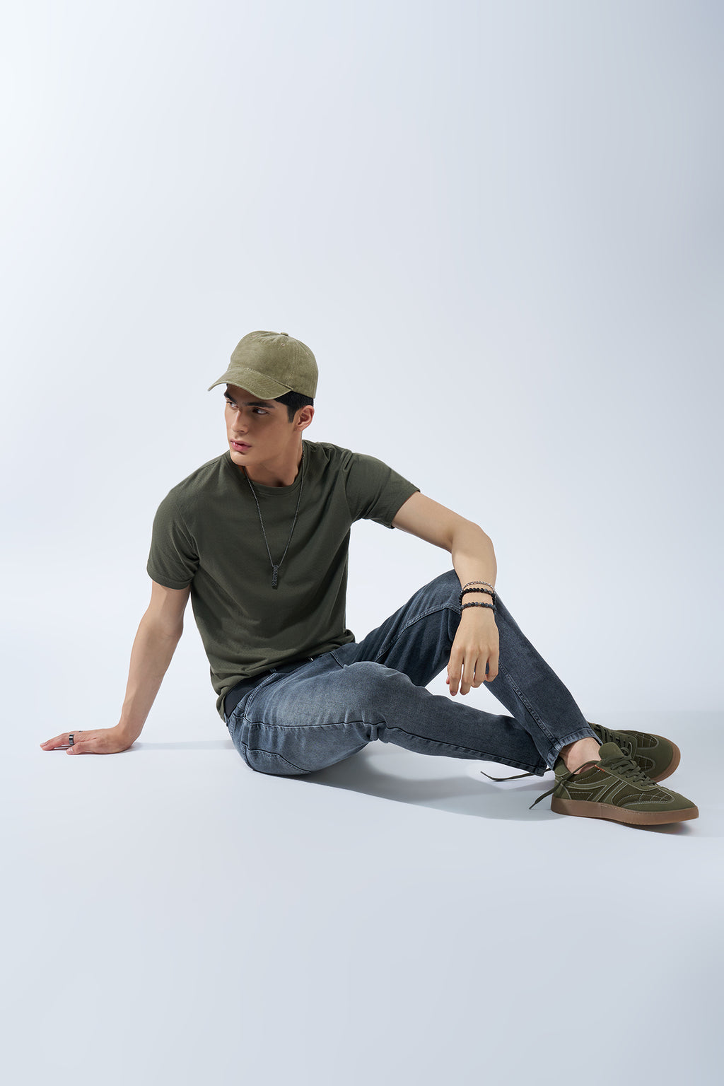 Olive Textured Jacquard Casual T-Shirt for Men - Image 6