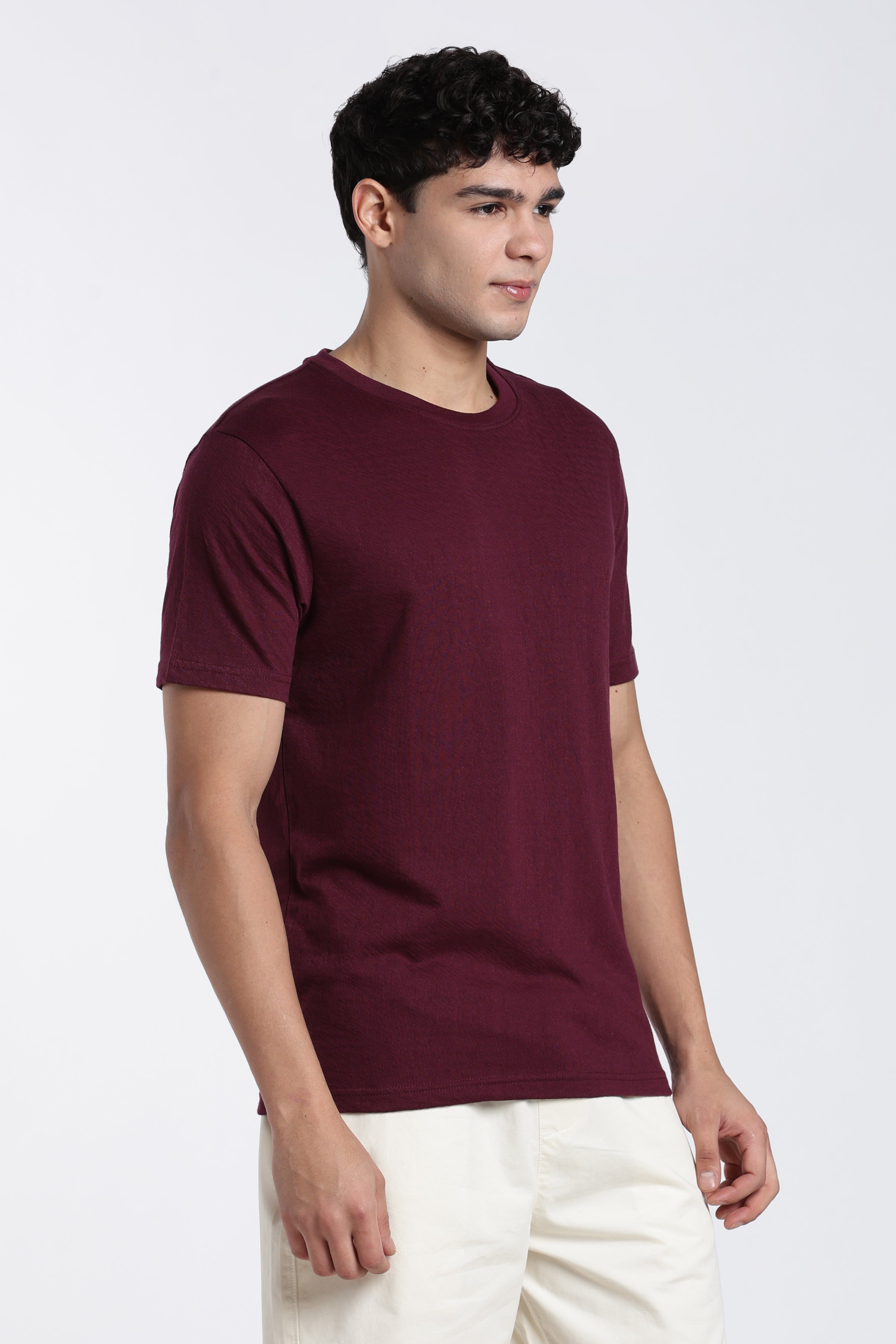 Maroon Textured Regular Fit T-Shirt for Men - Image 4