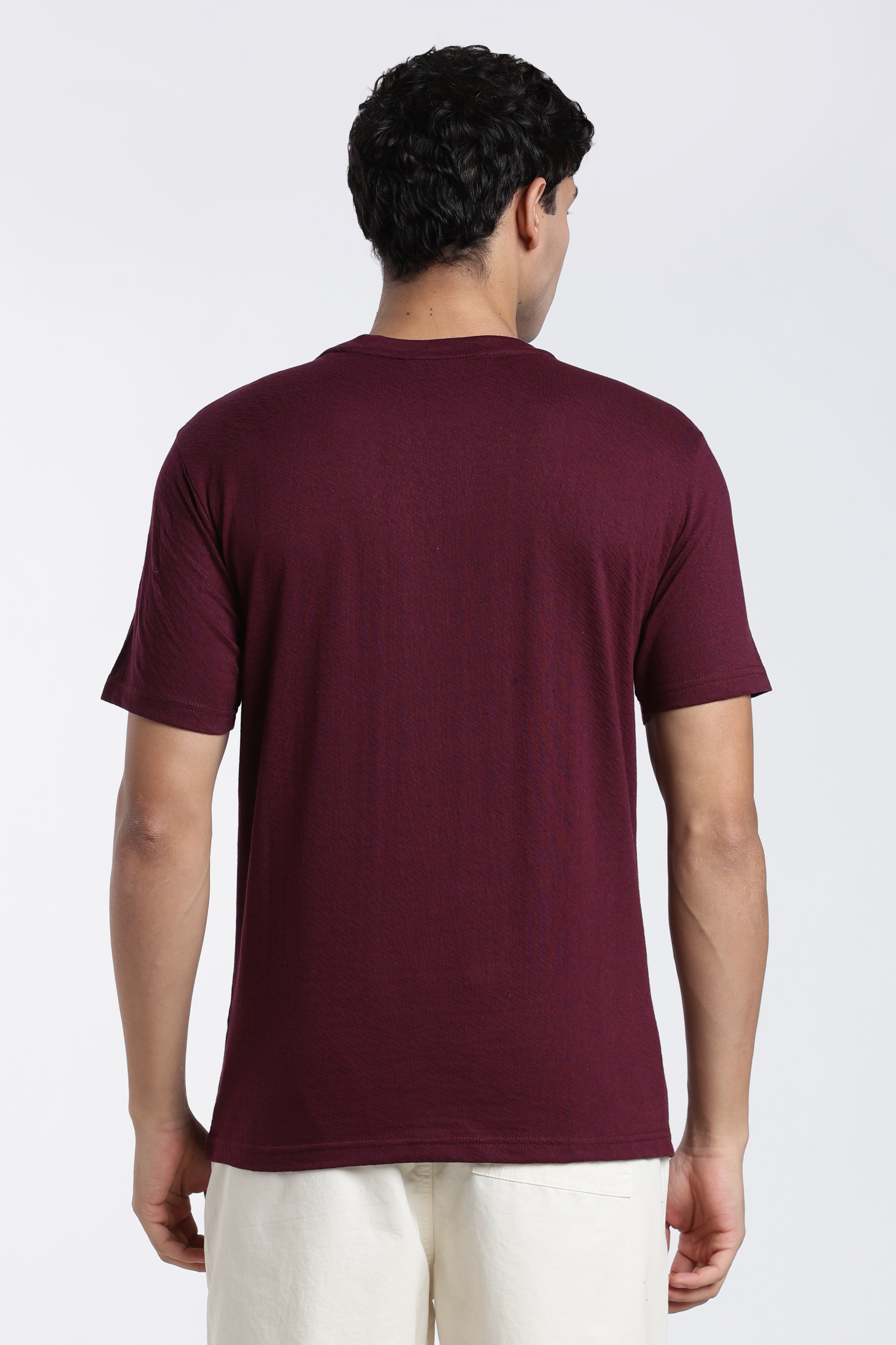 Maroon Textured Regular Fit T-Shirt for Men - Image 5