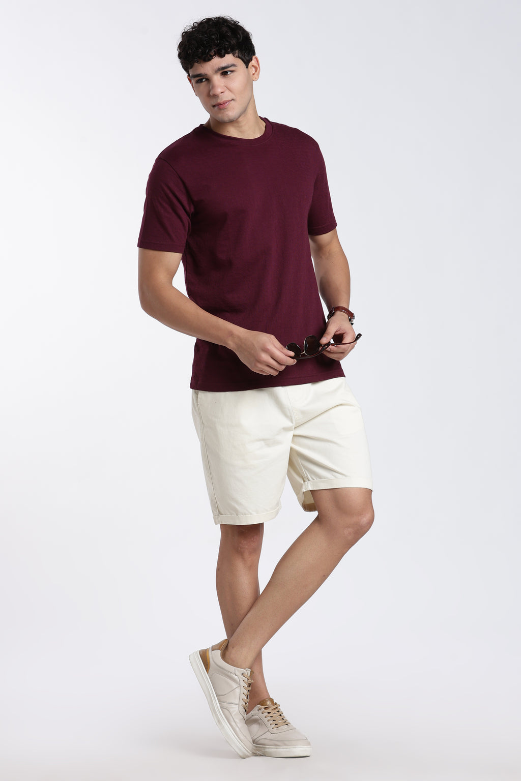 Maroon Textured Regular Fit T-Shirt for Men - Image 6