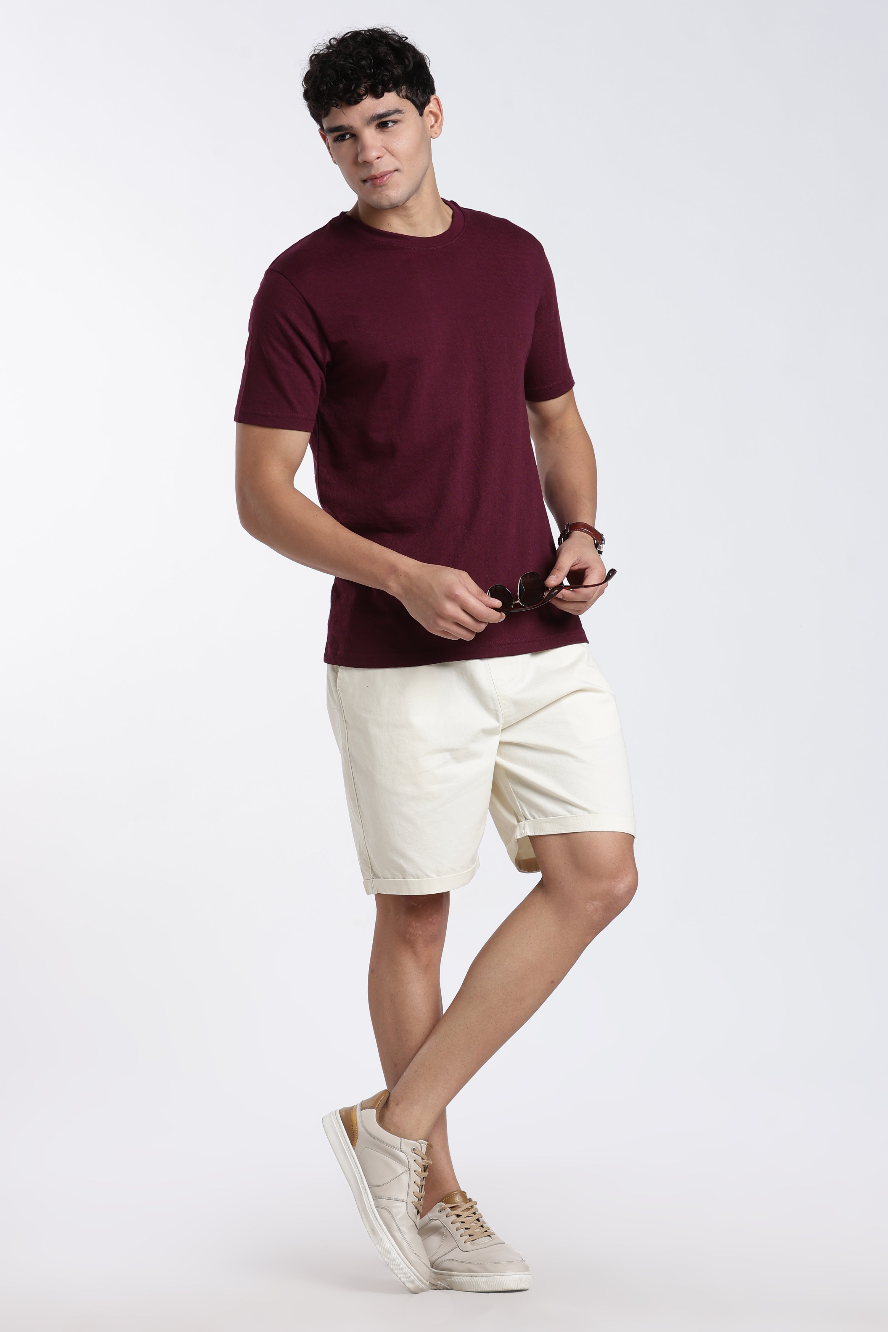 Maroon Textured Regular Fit T-Shirt for Men - Image 6