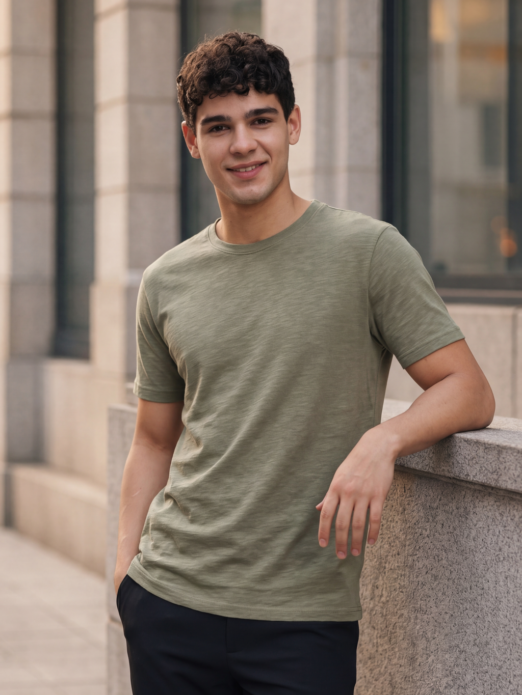 Green Textured Regular Fit T-Shirt for Men - Image 1