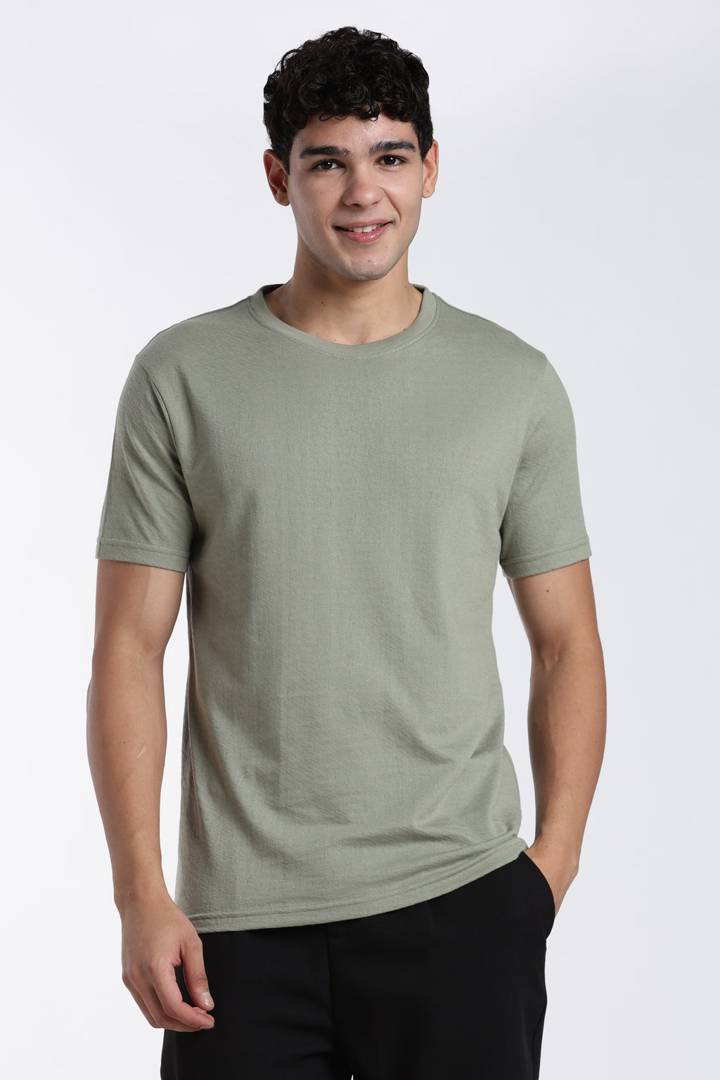 Green Textured Regular Fit T-Shirt for Men - Image 2