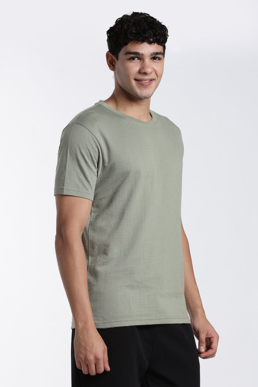 Green Textured Regular Fit T-Shirt for Men - Image 4