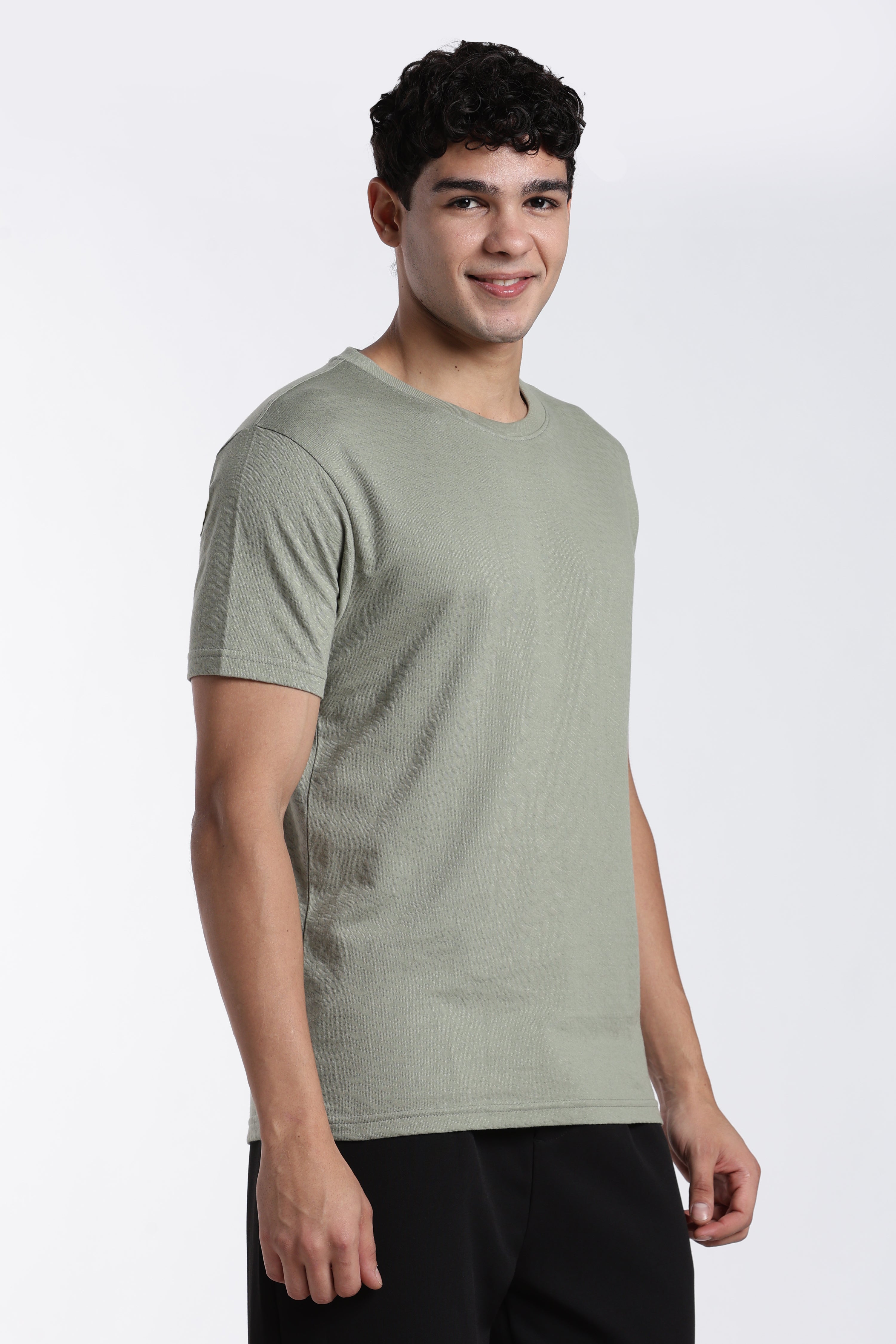 Green Textured Regular Fit T-Shirt for Men - Image 4